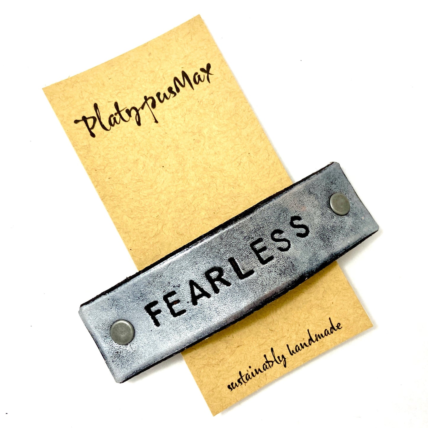 Custom Text Message / Stamped Words, Name, ZIP Code Leather Barrette-5