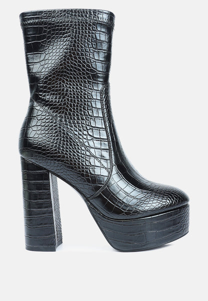 Feral High Heeled Croc Pattern Ankle Boot-5