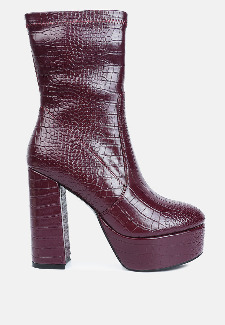 Feral High Heeled Croc Pattern Ankle Boot-0