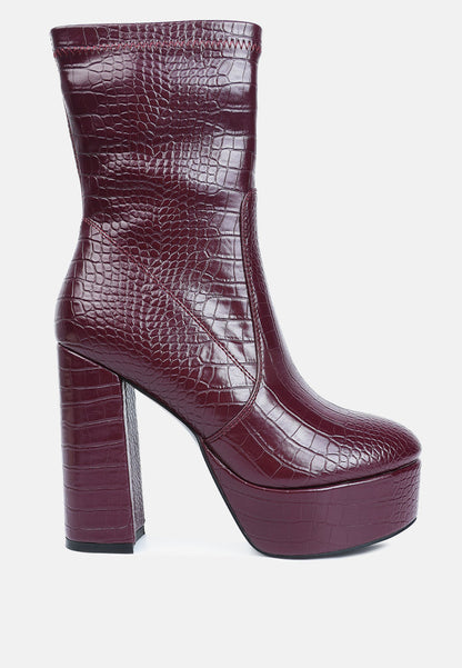 Feral High Heeled Croc Pattern Ankle Boot-0
