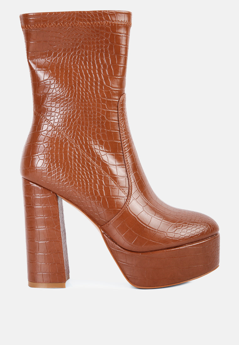 Feral High Heeled Croc Pattern Ankle Boot-2