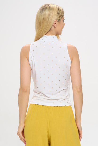 Gold Dot Knit Surplice V neck Sleeveless Top-3
