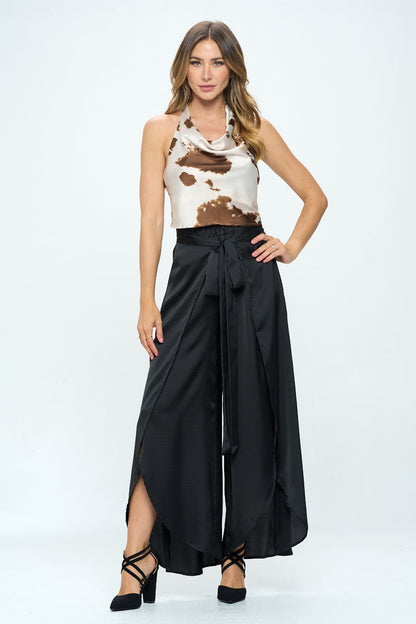 Satin Cow Print Cowl Neck Backless Top-4