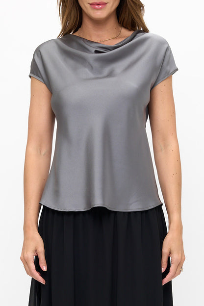 Solid Satin Top with Cowl Neck-1