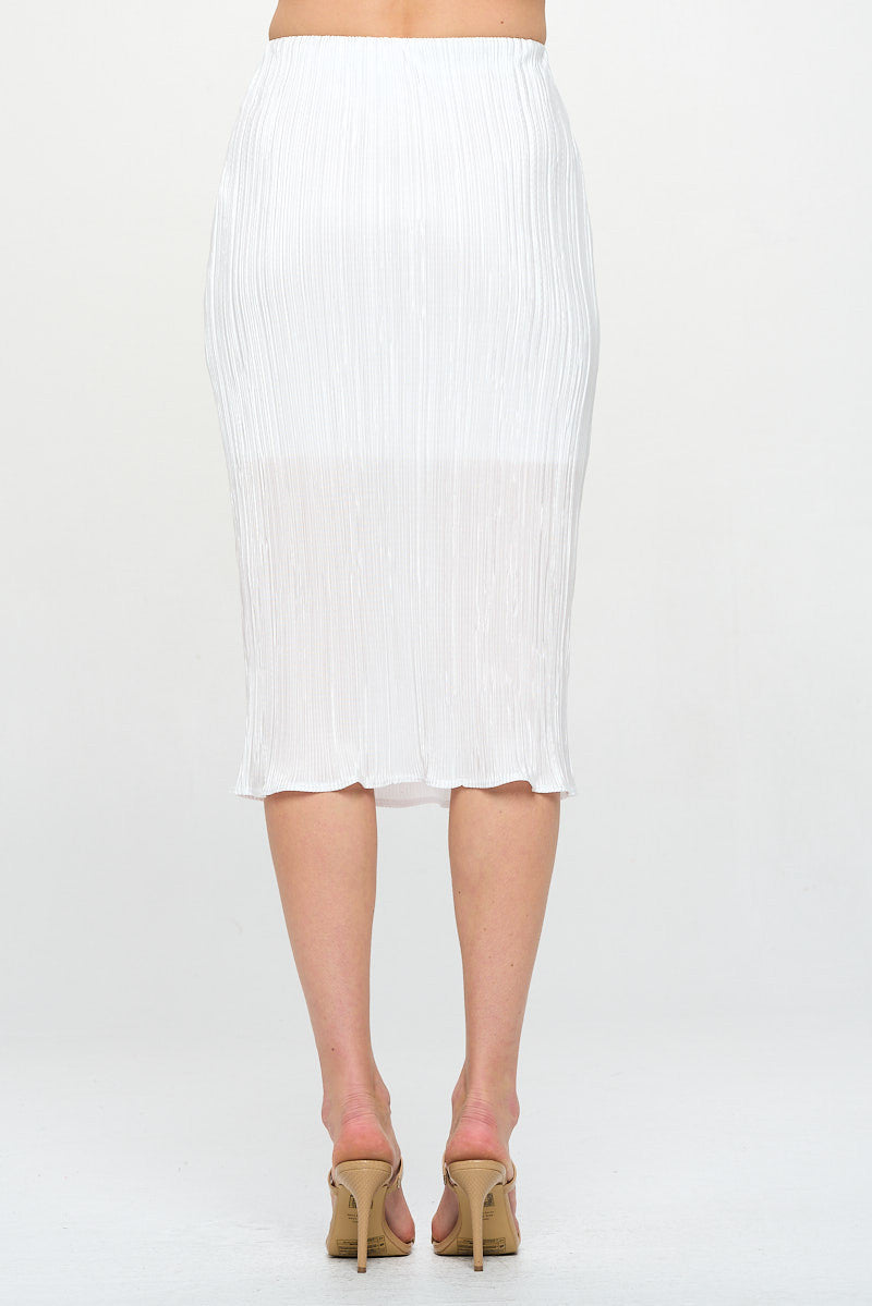 Solid Plisse Midi Skirt with Elastic Waistband-3