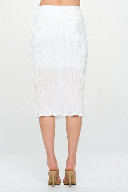 Solid Plisse Midi Skirt with Elastic Waistband-3