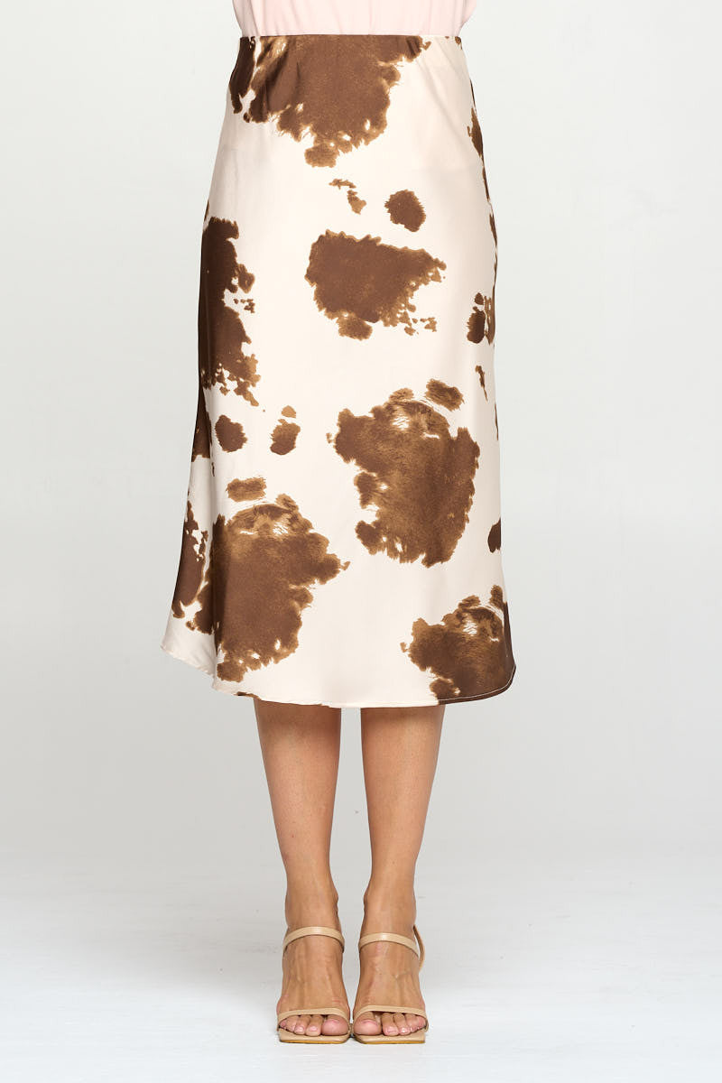 Cow Print Satin Midi Skirt-0