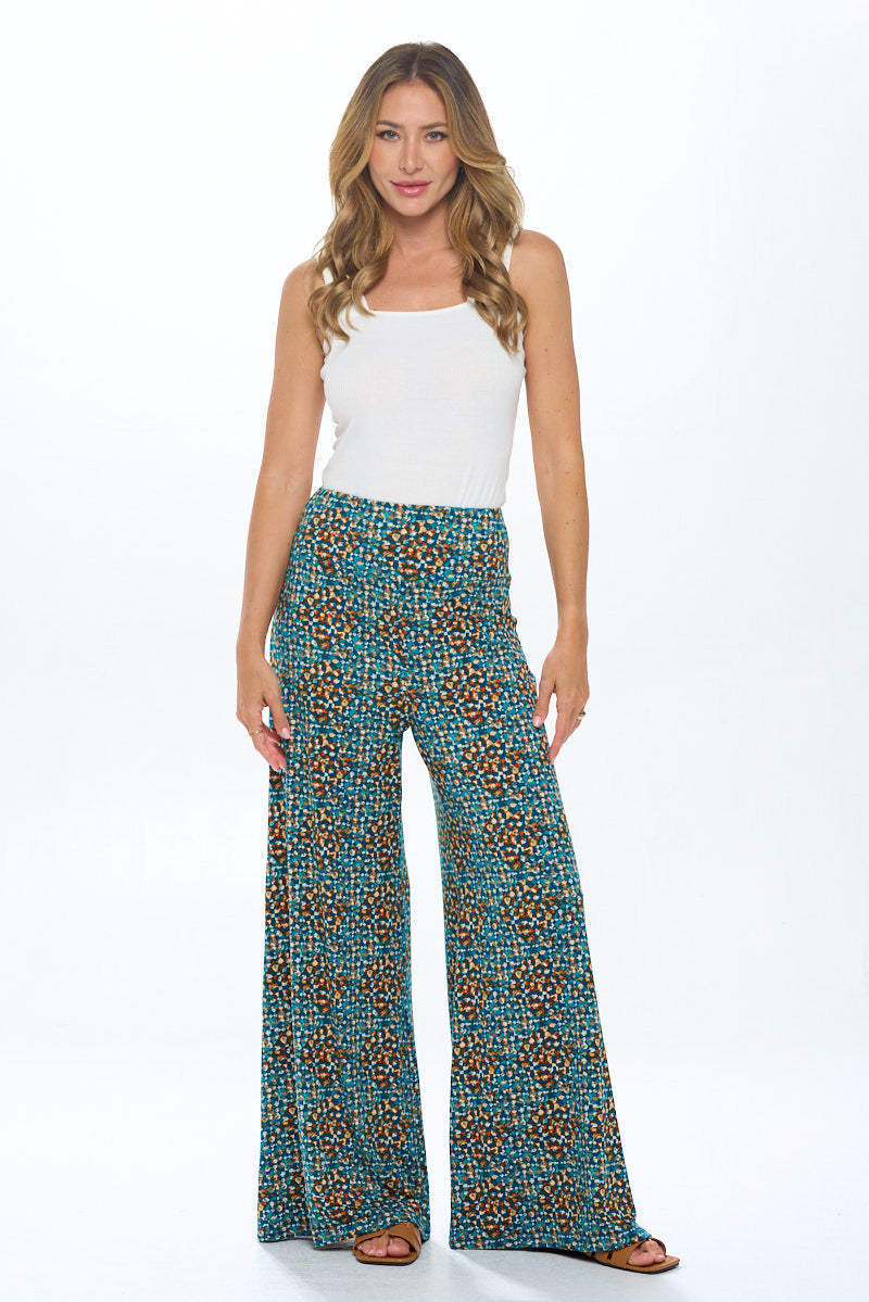 Knit Print Wide Leg Pants with Thick Waistband-4