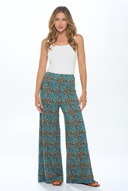 Knit Print Wide Leg Pants with Thick Waistband-4