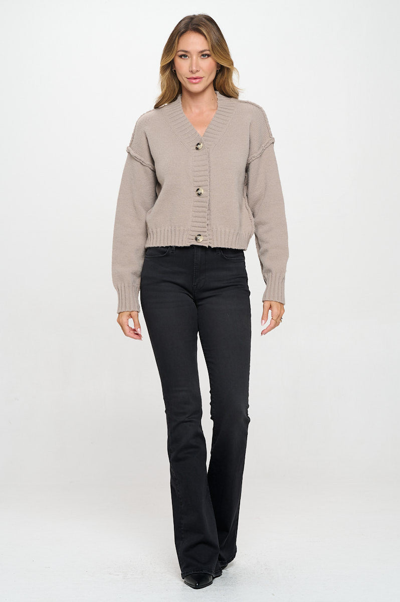 Thick Knit Long Sleeve Cardigan with Buttons-4