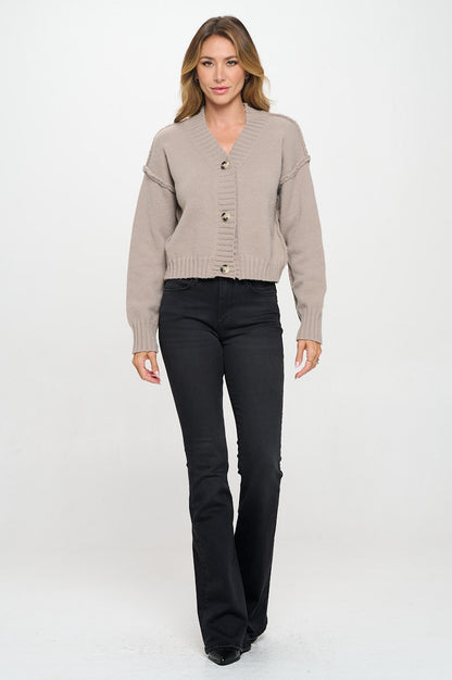 Thick Knit Long Sleeve Cardigan with Buttons-4