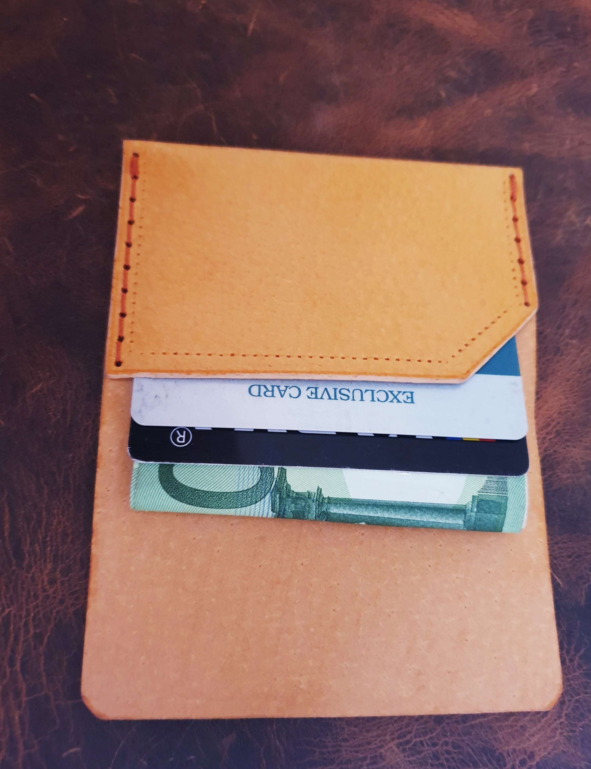 Exclusive handmade minimalist leather wallet with engraved zodiac Gemini.-6