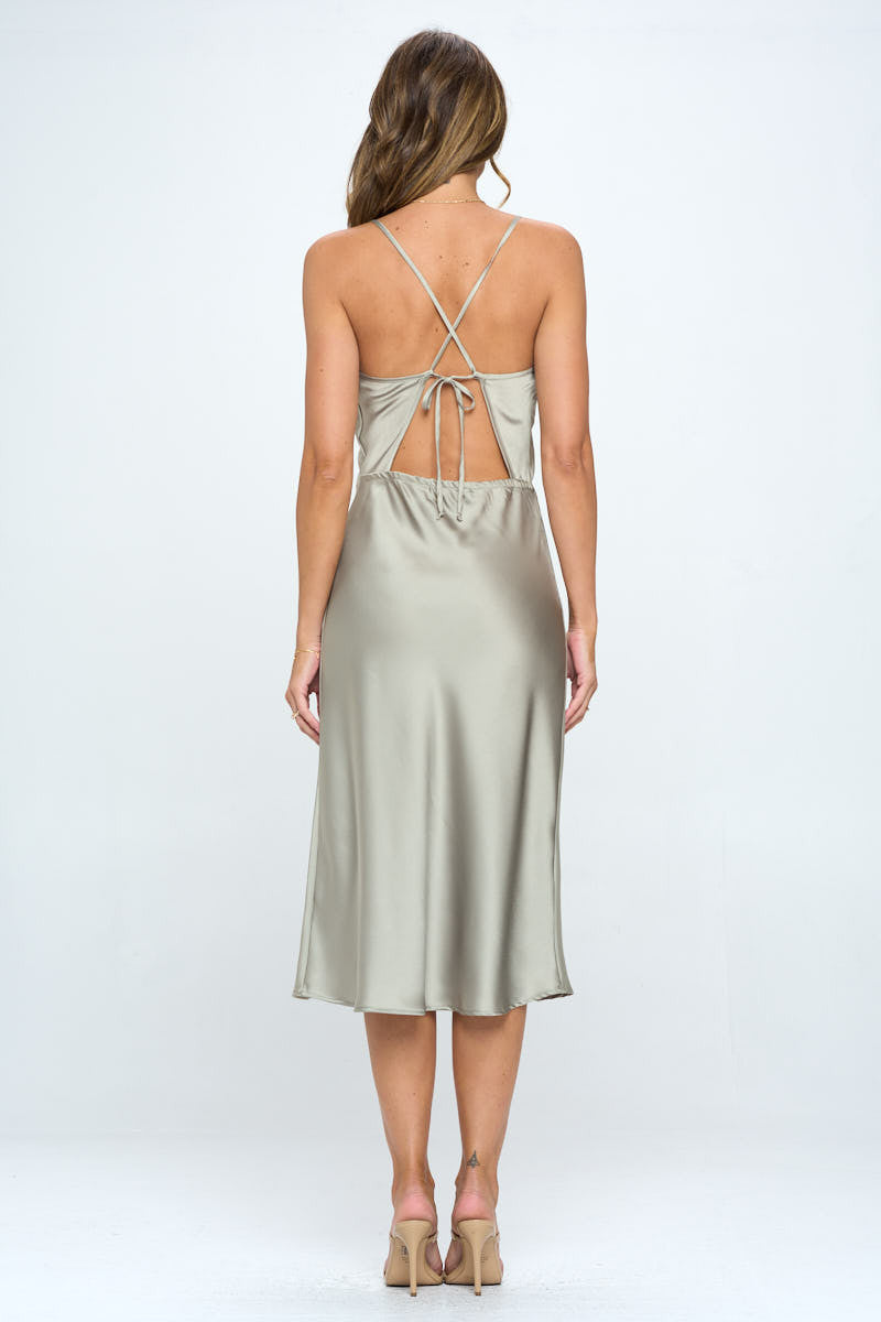 Satin Bias Midi Dress with Criss Cross Back-4