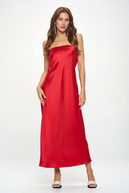 Silky Satin Tube Draped Dress-2