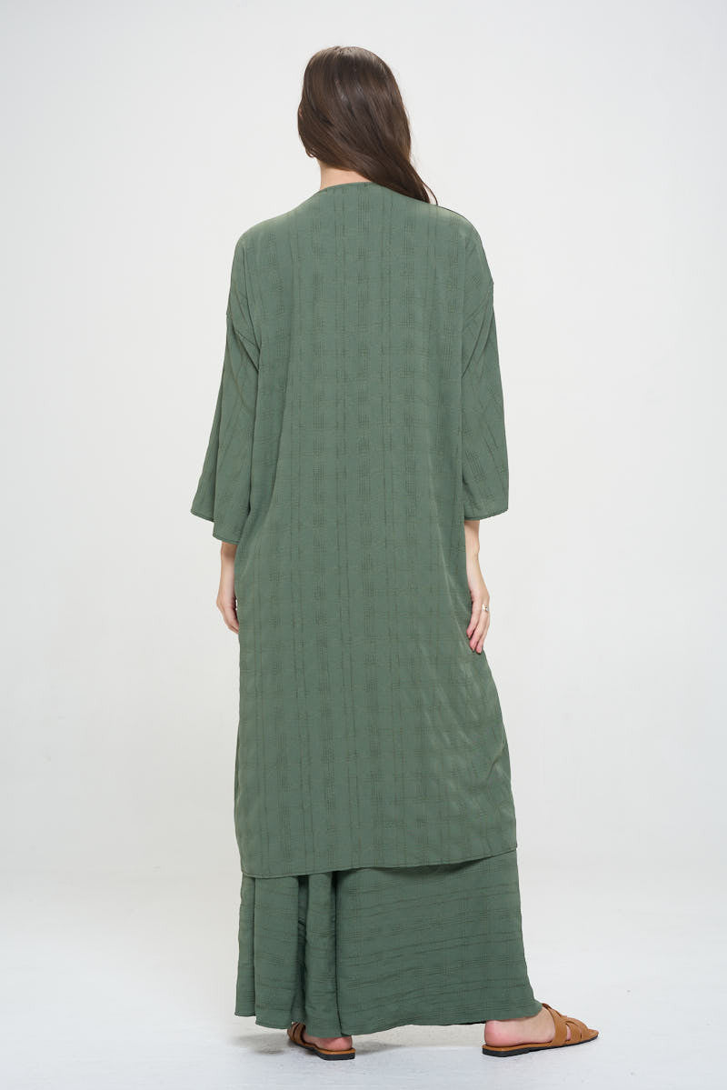 Textured 3/4 Sleeve Kimono Cardigan-3