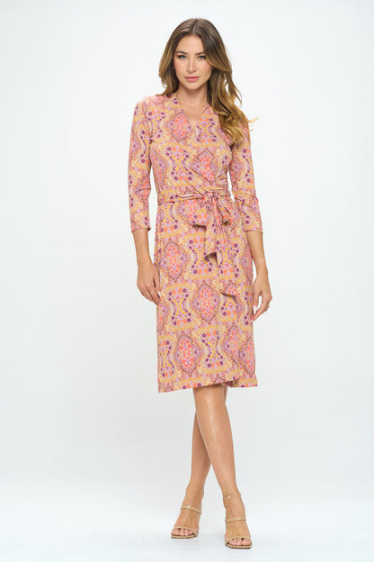 Print V neck Jersey Wrap Dress with Tie-1