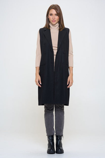Double Breast Detail Sleeveless Coat with Collar-5