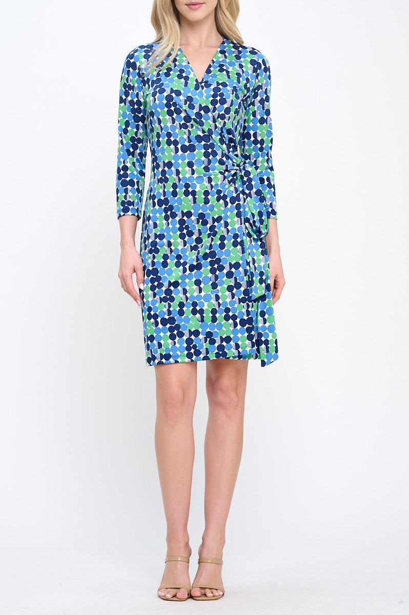 Polka Dot V neck Jersey Wrap Dress with Tie-1