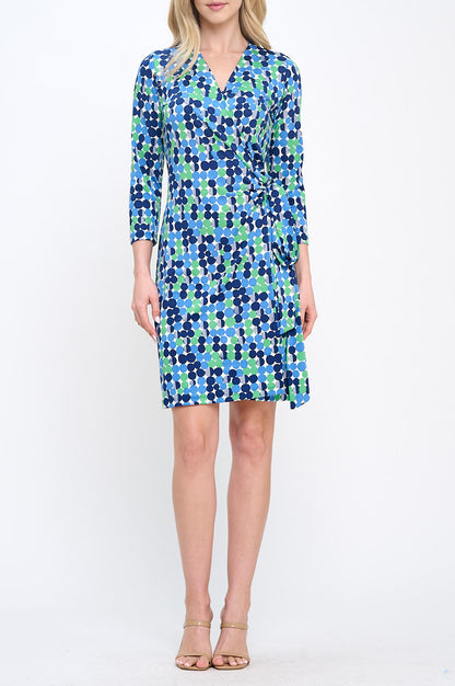 Polka Dot V neck Jersey Wrap Dress with Tie-1