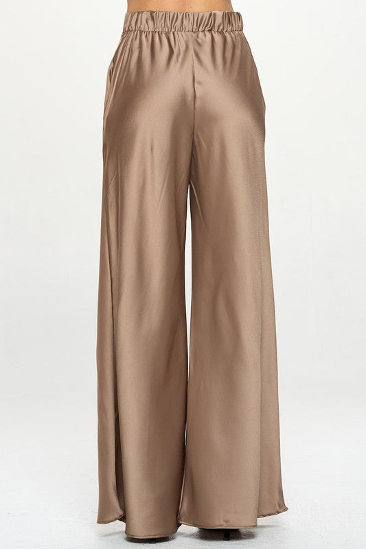Stretch Satin Pants w/ Elastic Waist and Pockets-3