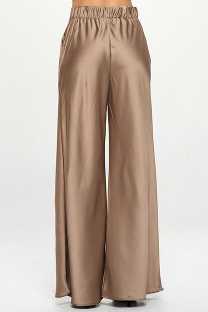 Stretch Satin Pants w/ Elastic Waist and Pockets-3
