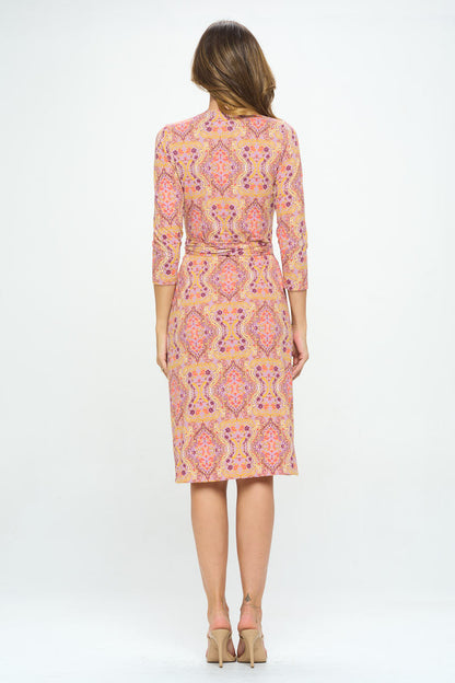 Print V neck Jersey Wrap Dress with Tie-3