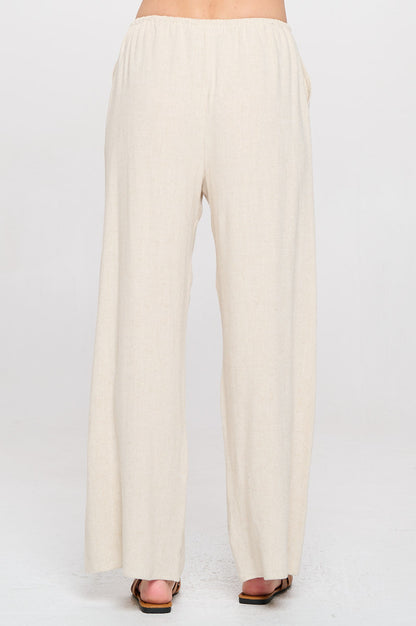 Linen Adjustable Straight Leg Pants with Pockets-3