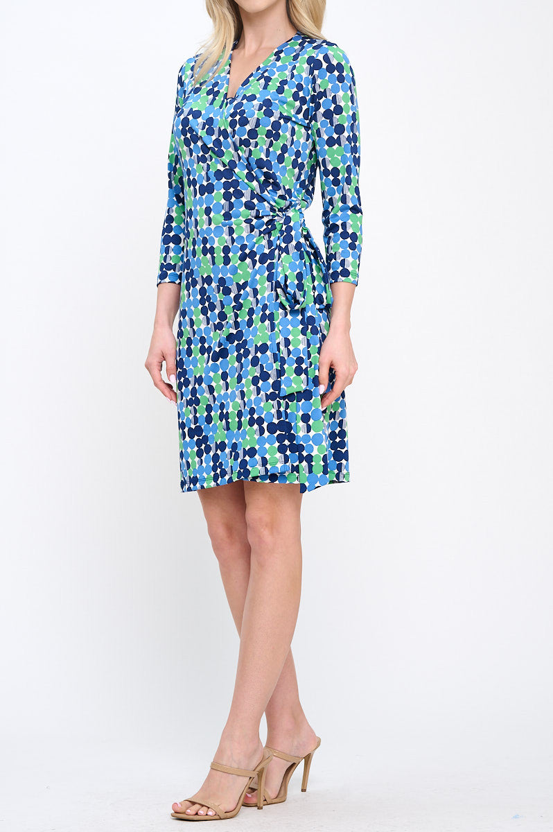 Polka Dot V neck Jersey Wrap Dress with Tie-2