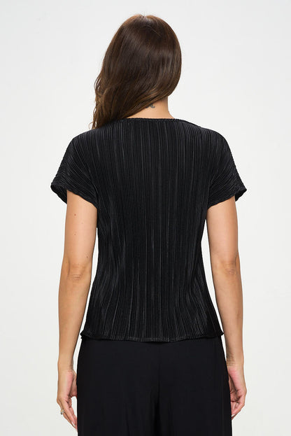 Vibrant Plisse V neck Flowy Top-3