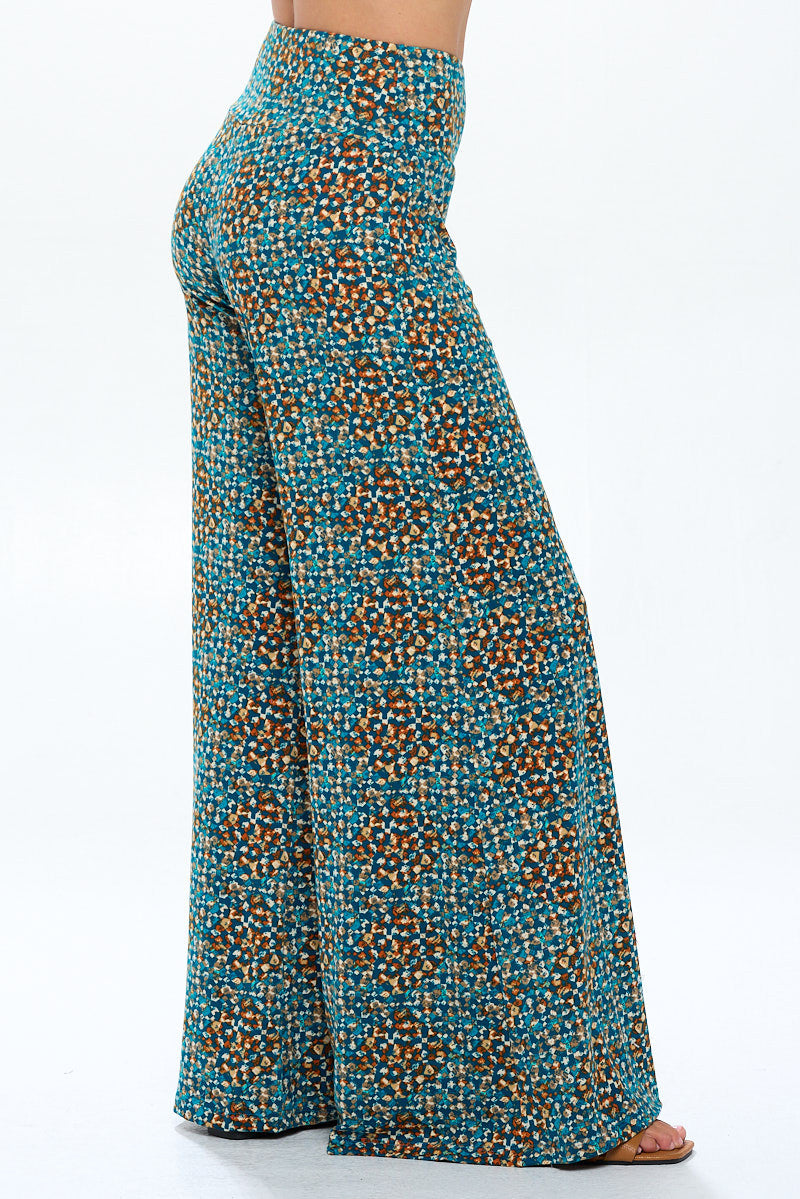 Knit Print Wide Leg Pants with Thick Waistband-2