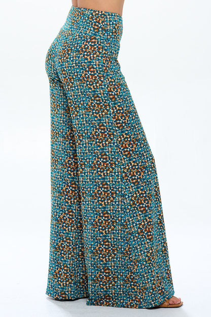 Knit Print Wide Leg Pants with Thick Waistband-2