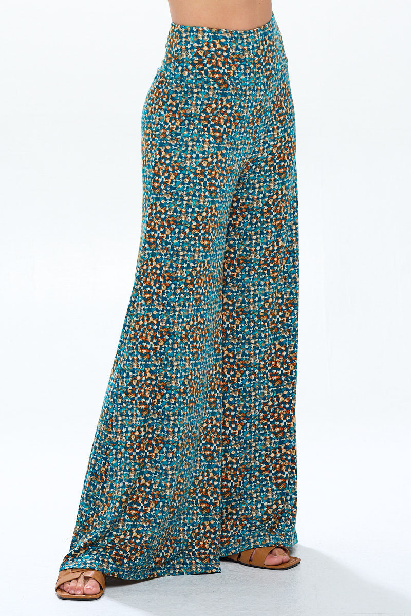 Knit Print Wide Leg Pants with Thick Waistband-1