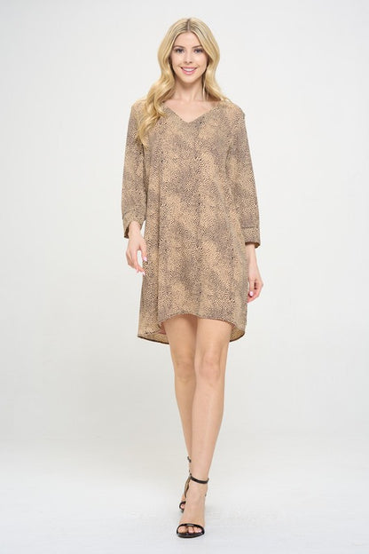 Animal Print Lined 3/4 Sleeve Dress-1