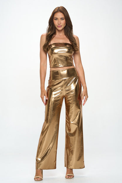 Metallic Tube Crop Top with Elastic Band-4