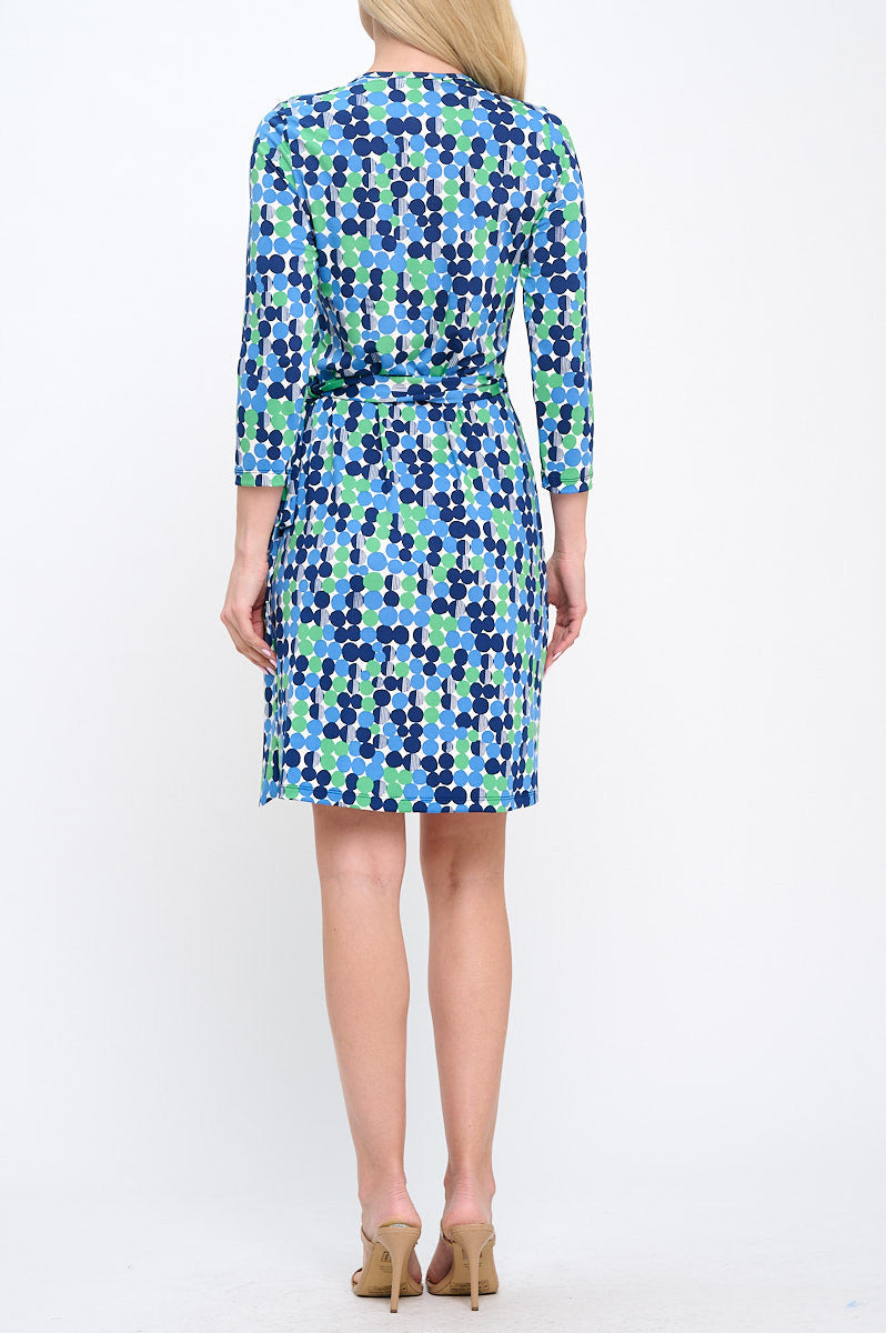 Polka Dot V neck Jersey Wrap Dress with Tie-3
