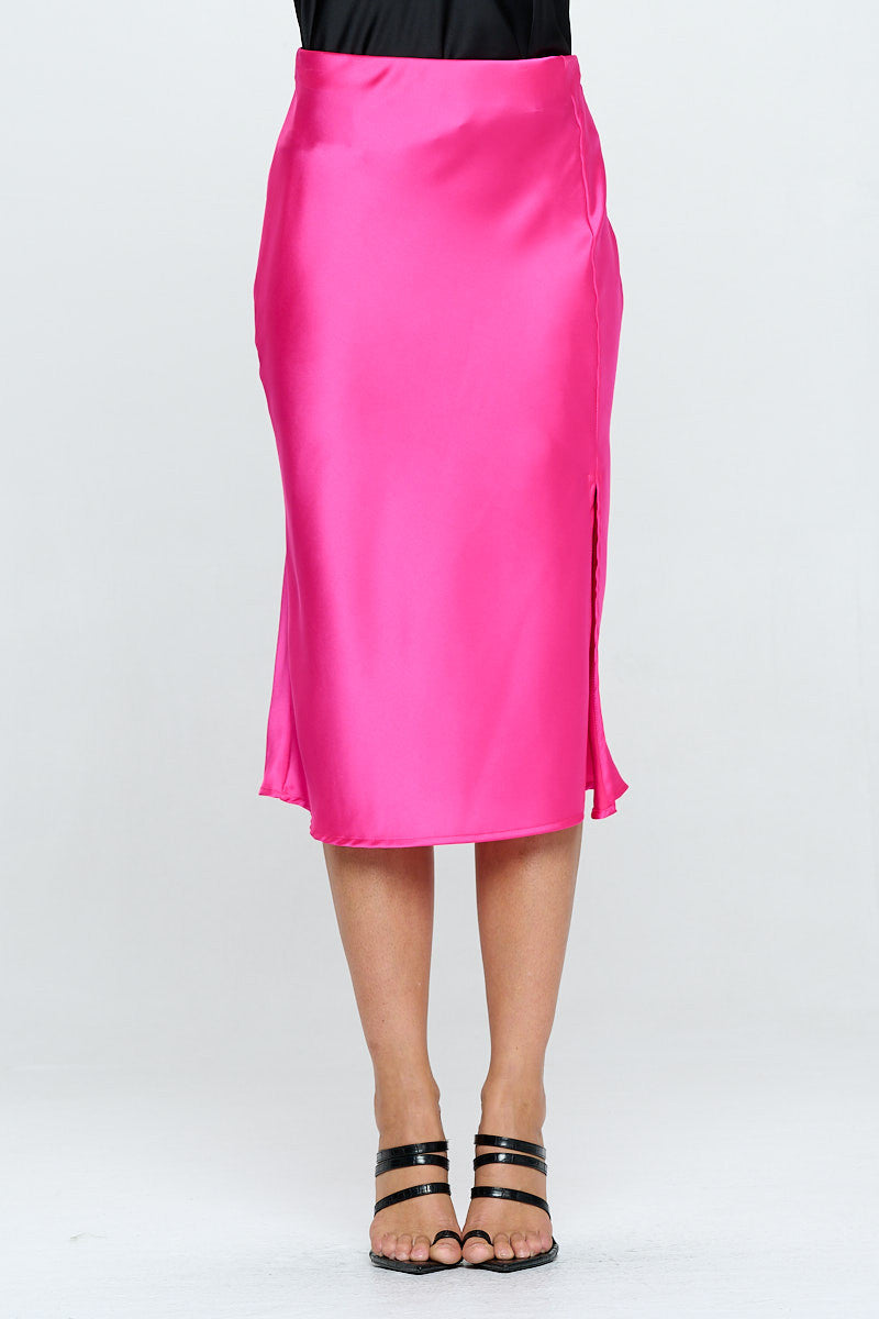 Solid Satin Midi Skirt-1