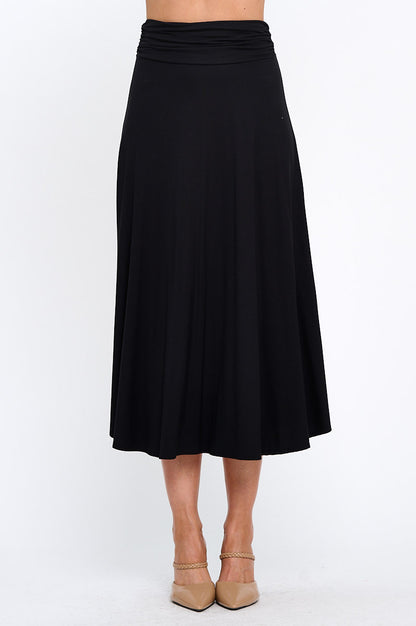 Modal Solid Midi Skirt with Foldover Waistband-0