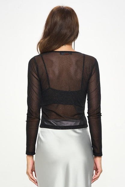 Sheer Stretch Mesh Long Sleeve Top-4