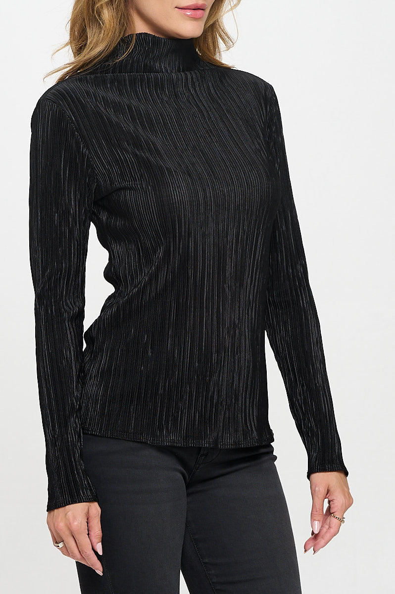 Plisse Long Sleeve Mock Neck Top-2