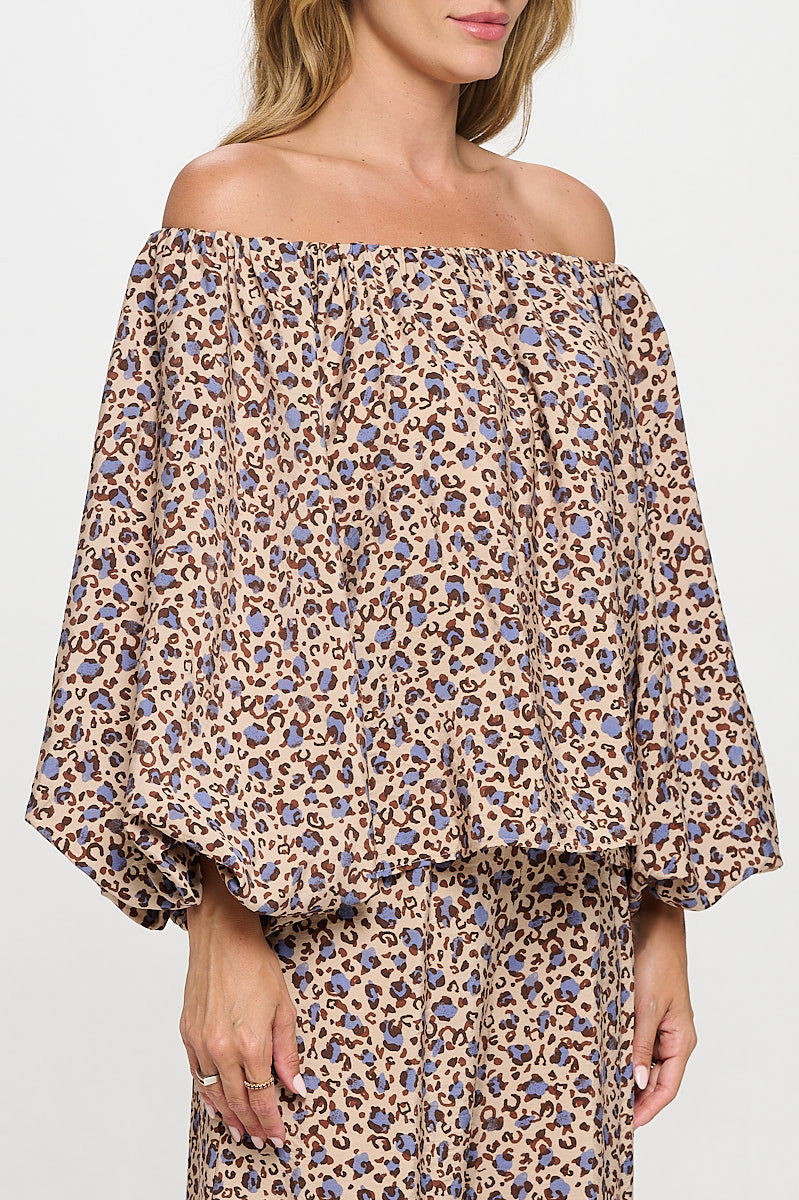 Leopard Print Versatile Top with Puff Sleeve-2