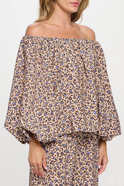 Leopard Print Versatile Top with Puff Sleeve-2