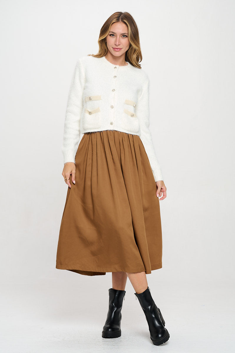 Fuzzy Long Sleeve Cardigan with Two Pockets Detail and Buttons-4
