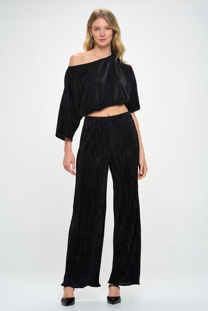 Vibrant Plisse Lined Straight Pants-4