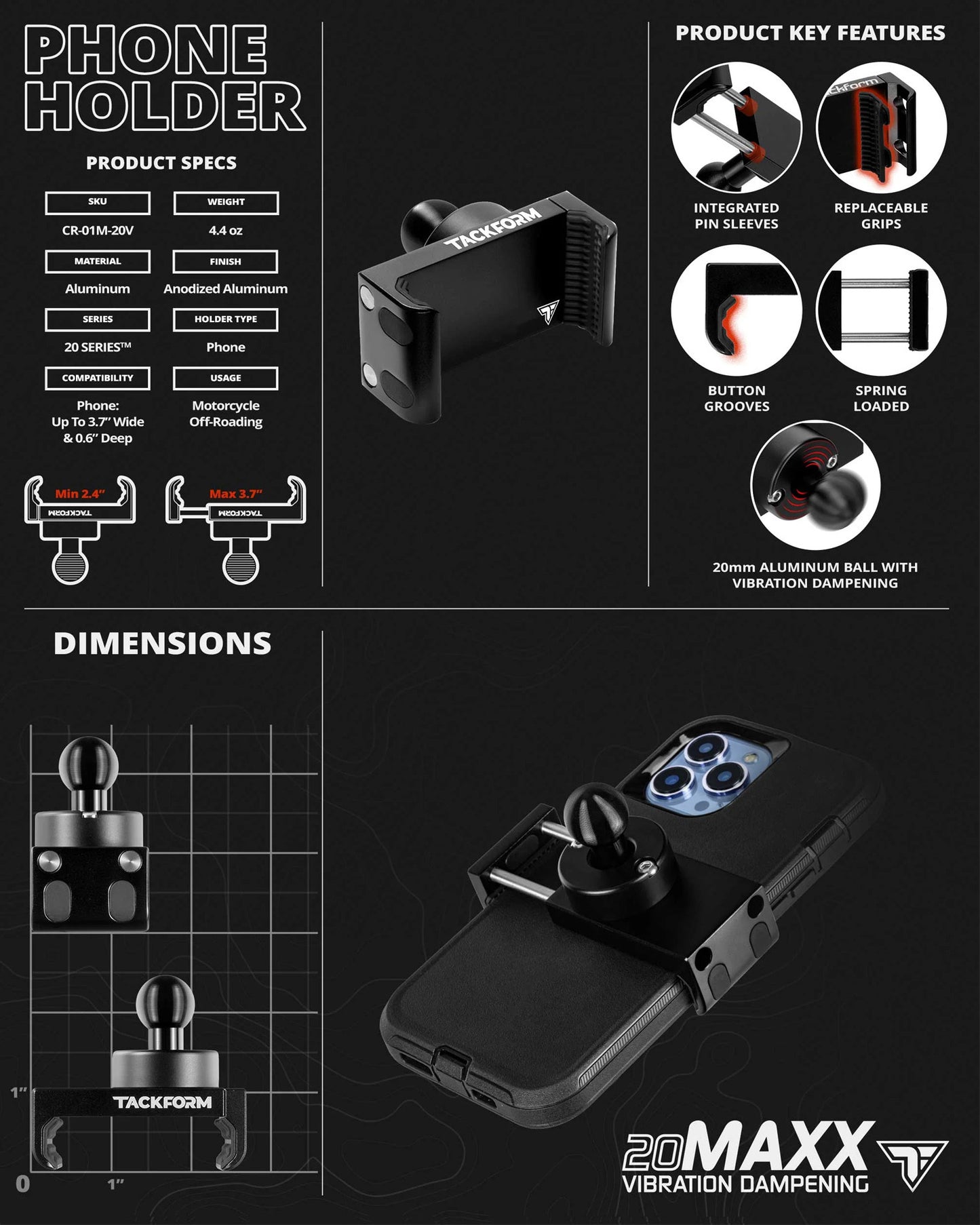 BLACK 20MAXX HIGH SPRING TENSION MOTORCYCLE CRADLE FOR IPHONE-1