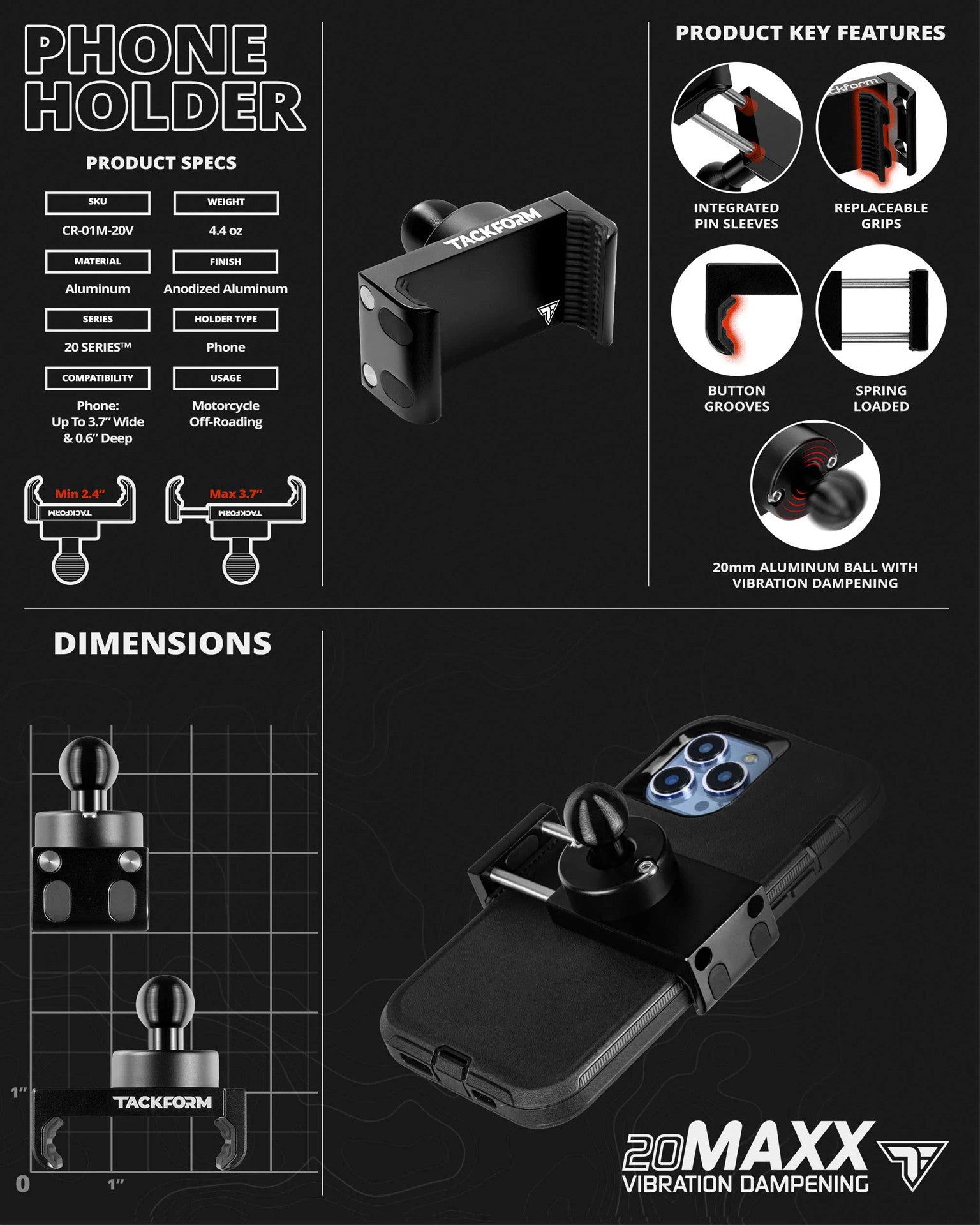 BLACK 20MAXX HIGH SPRING TENSION MOTORCYCLE CRADLE FOR IPHONE-1