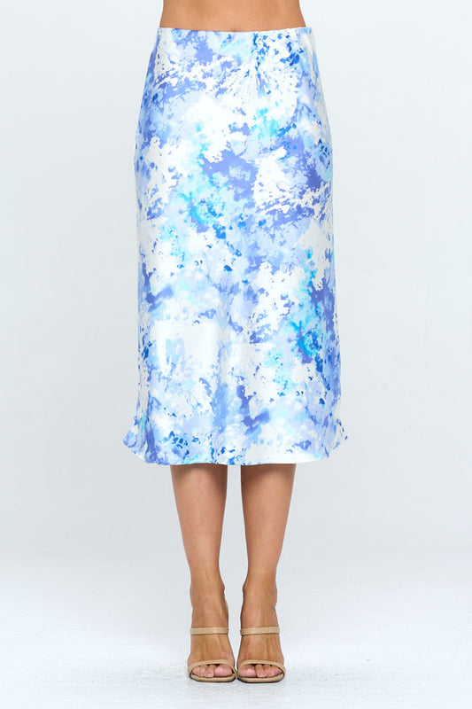 Tie Dye Satin Midi Skirt-0