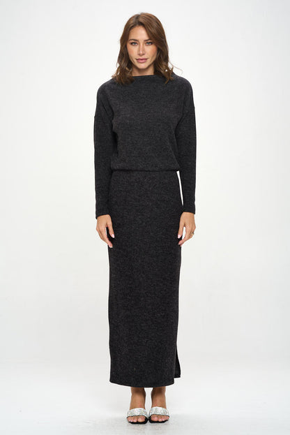 Knit Charcoal Maxi Dress with Dolman Sleeve-1