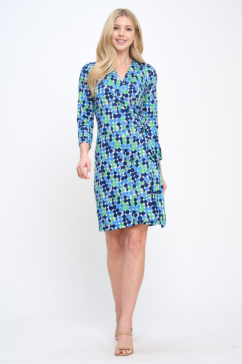 Polka Dot V neck Jersey Wrap Dress with Tie-4