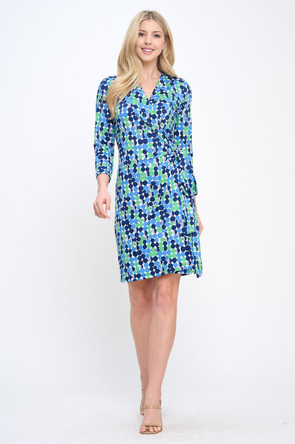 Polka Dot V neck Jersey Wrap Dress with Tie-4