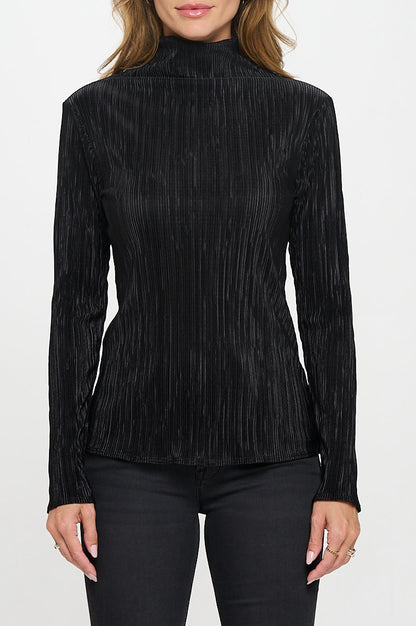Plisse Long Sleeve Mock Neck Top-1